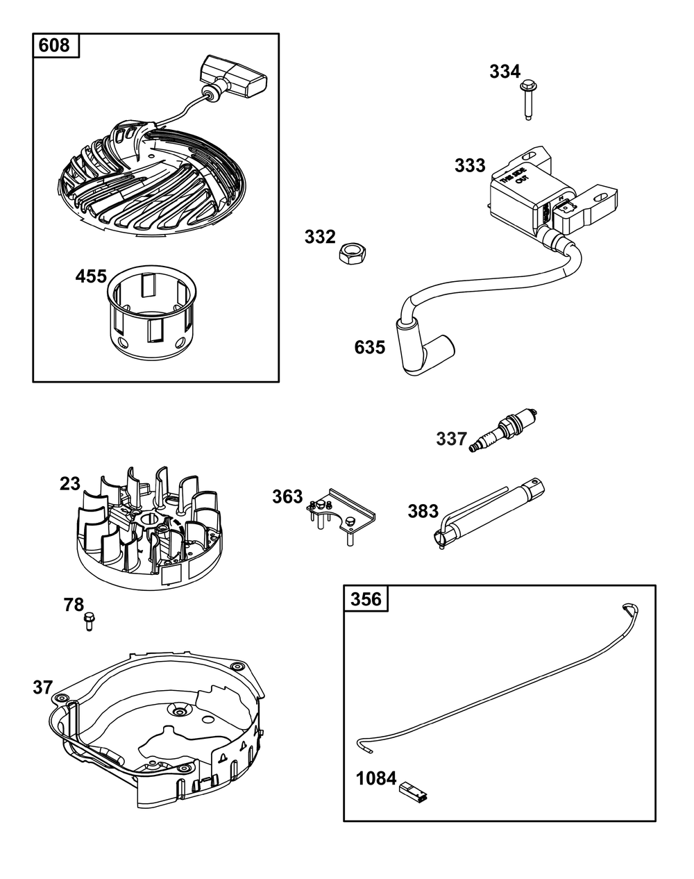 Flywheel, Ignition, And Starter Group Diagram and Parts List for 09P802-0008-H5 020000 - 09Z999 Briggs and Stratton Engine